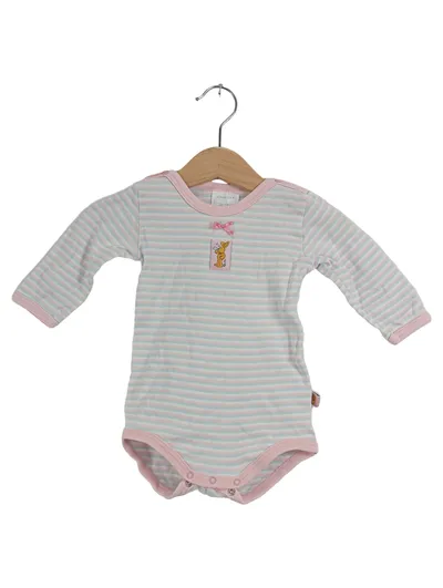 Schiesser Baby Body Langarm Gr. 62 Rosa Gestreift Hasenmotiv Baumwolle
