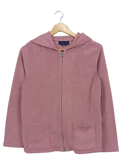 Charter Club Damen Fleecejacke mit Kapuze Rosa Gr. S Reißverschluss