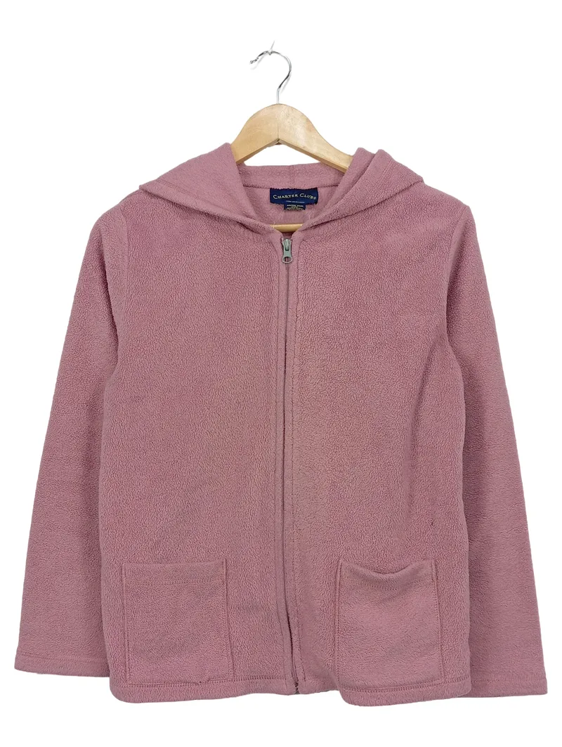 Charter Club Damen Fleecejacke mit Kapuze Rosa Gr. S Reißverschluss 1