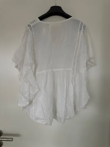 Koala Bay Damen Poncho Tunika Weiß Häkelspitze Boho Gr. S