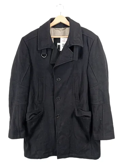 TREO Herren Wollmantel Gr. 50 L Schwarz Klassisch Wintermantel