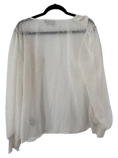 KAFFE Bluse Damen Langarm Romantisch Rüschen Spitze Weiß Gr. 42
