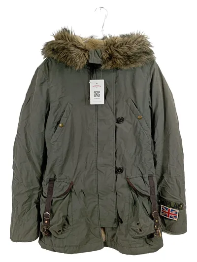 Replay Damen Parka Winterjacke Fellkapuze Oliv Gr. M gefüttert