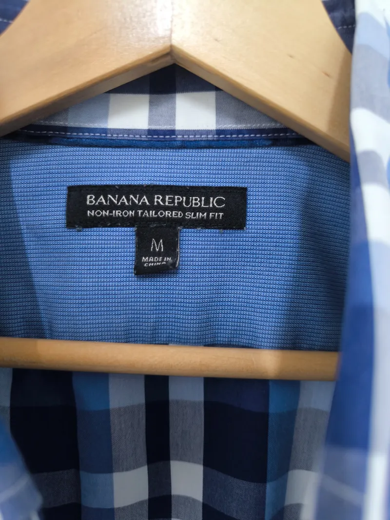 Banana Republic Herren Hemd Kariert Blau Weiß Slim Fit Gr. M 5