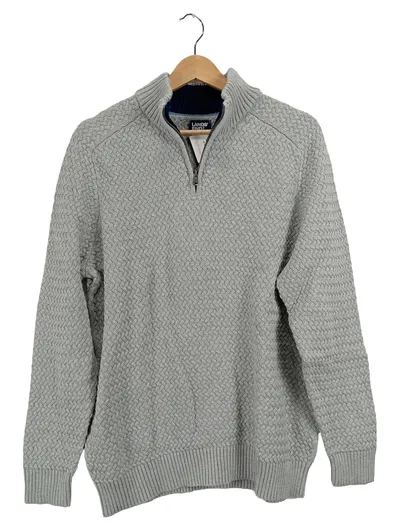 LANDS' END Herren Strickpullover Troyer Gr. L Grau Baumwolle Zopfmuster