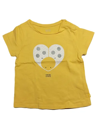 Obaïbi Kinder T-Shirt Kurzarm Baumwolle Gelb Tiermotiv Gr. 74