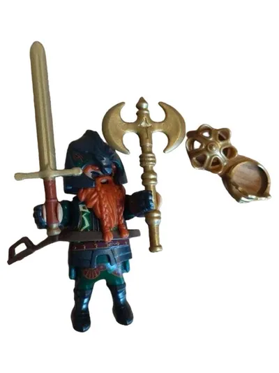 PLAYMOBIL Zwerg Krieger Figur mit goldenem Schwert Axt und Ring Fantasy