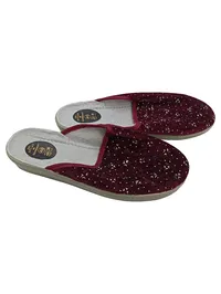 DKI Damen Hausschuhe Pantoffeln Gr. 40 Bordeaux Blumenmuster Filz 1