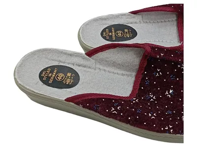DKI Damen Hausschuhe Pantoffeln Gr. 40 Bordeaux Blumenmuster Filz