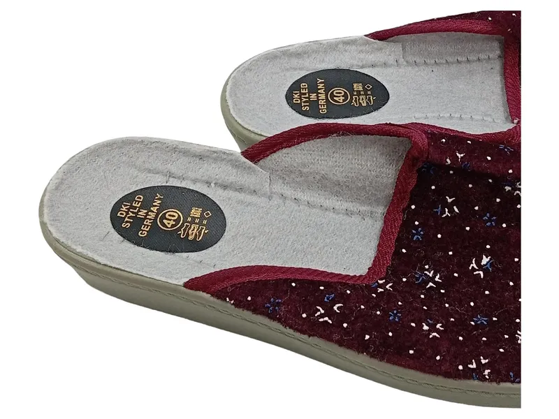 DKI Damen Hausschuhe Pantoffeln Gr. 40 Bordeaux Blumenmuster Filz 2