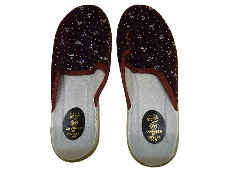 DKI Damen Hausschuhe Pantoffeln Gr. 40 Bordeaux Blumenmuster Filz 4