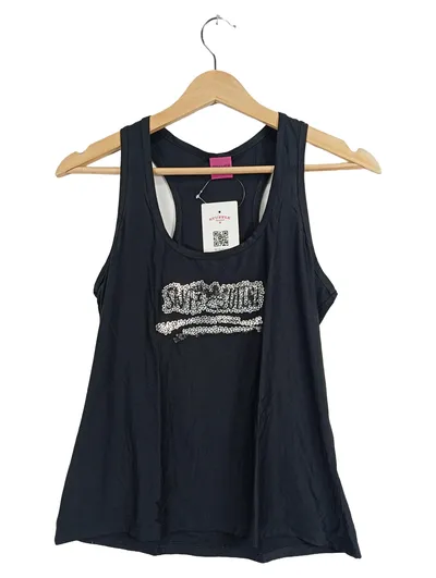 SAVE THE QUEEN! Damen Tank Top Schwarz Pailletten Gr. XL Made in Italy