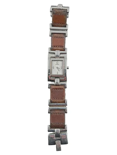 Fossil Damenuhr Armbanduhr Edelstahl Lederarmband Braun Silber Quarz