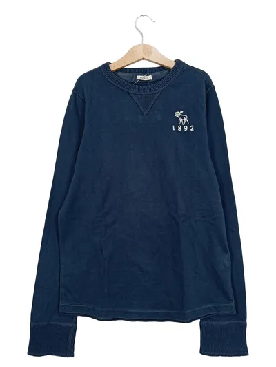 Abercrombie & Fitch Kinder Pullover Baumwolle Logo Stickerei Blau L