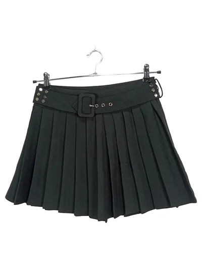 Zuiki Faltenrock Damen S/36 Schwarz Plissee mit Gürtel Minirock