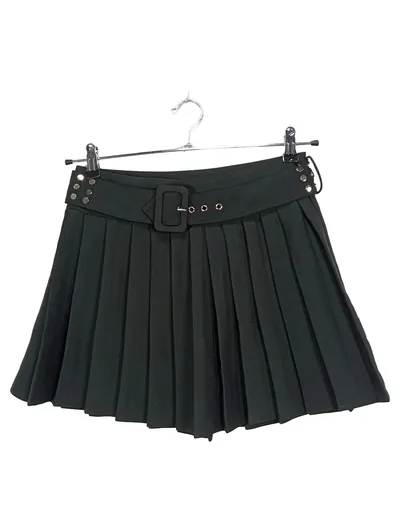 Zuiki Faltenrock Damen S/36 Schwarz Plissee mit Gürtel Minirock