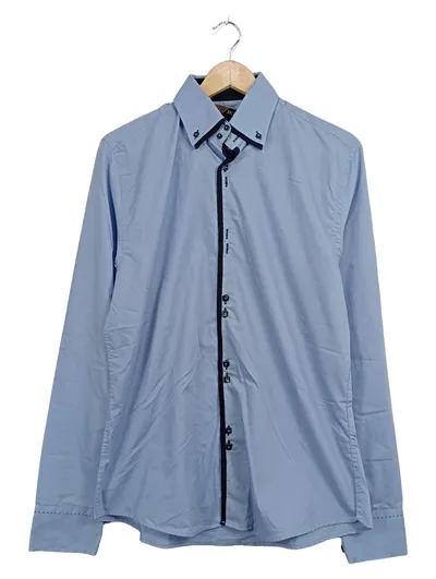 Bolf Herren Business Hemd Langarm Hellblau Gr. L Slim Fit Kontrastknöpfe