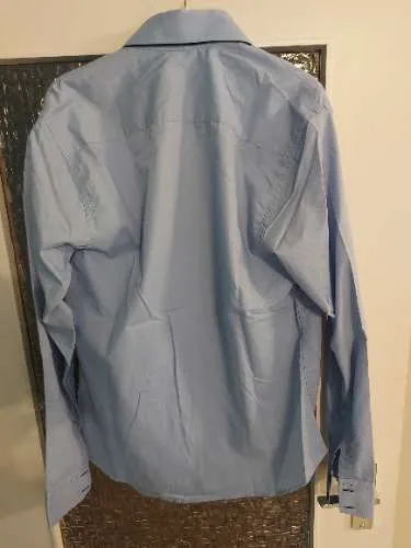 Bolf Herren Business Hemd Langarm Hellblau Gr. L Slim Fit Kontrastknöpfe