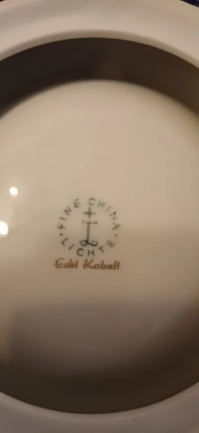 Lichte Fine China Aschenbecher Echt Kobalt Porzellan Beige Rund 13cm