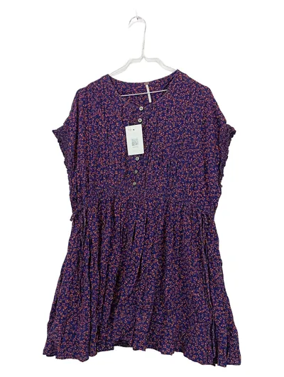 Free People Tunikakleid Blumen Boho Viskose Midikleid Blau Gr. 36 S