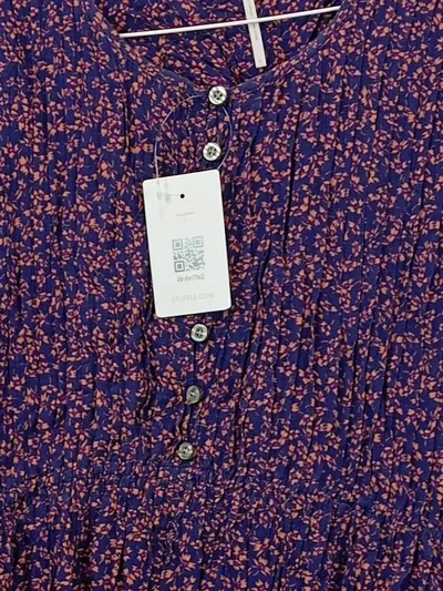 Free People Tunikakleid Blumen Boho Viskose Midikleid Blau Gr. 36 S
