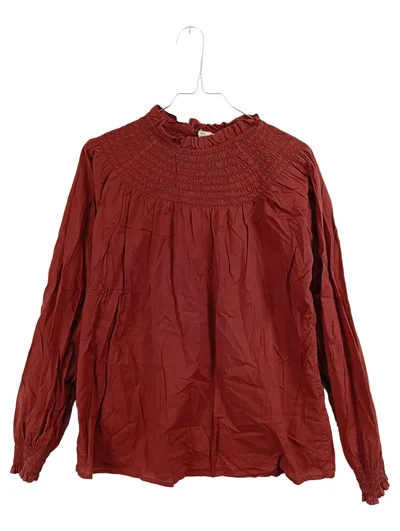 edc by Esprit Damen Bluse Gr. M Rot Baumwolle Raffungen Langarm