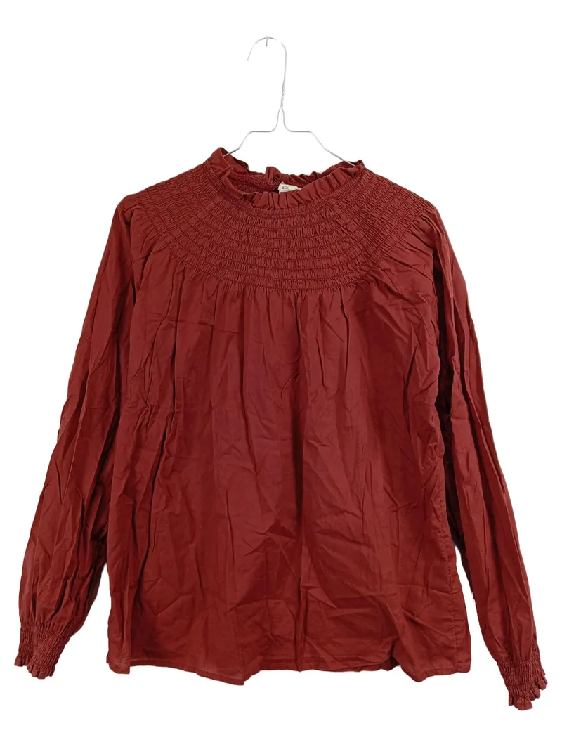 edc by Esprit Damen Bluse Gr. M Rot Baumwolle Raffungen Langarm 1