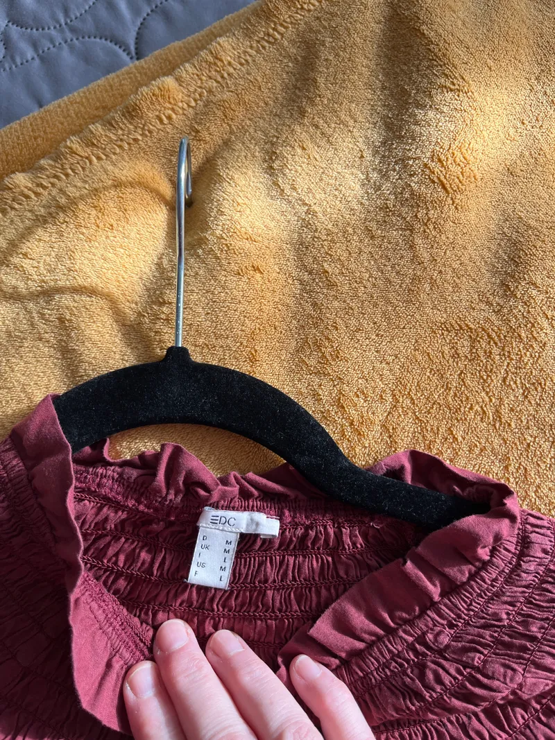 edc by Esprit Damen Bluse Gr. M Rot Baumwolle Raffungen Langarm 3