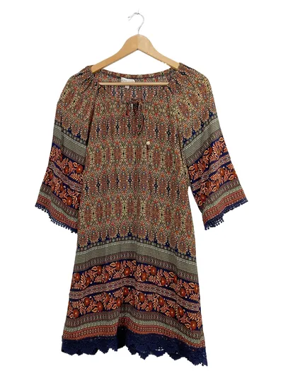 Apricot Tunikakleid Boho Ethno Viskose Spitze Freizeitkleid Gr. 38 M