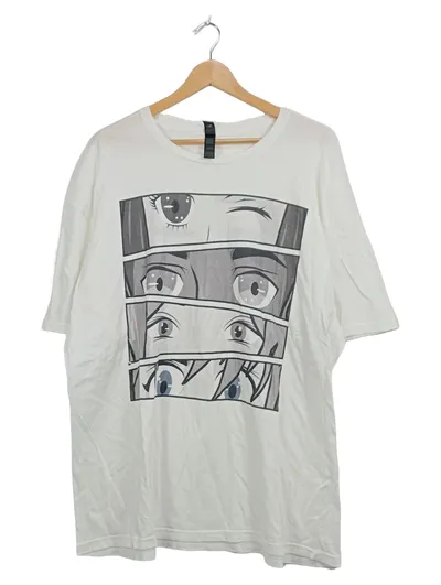 Gildan T-Shirt Anime Manga Augen Print Weiß Herren XXL Streetwear
