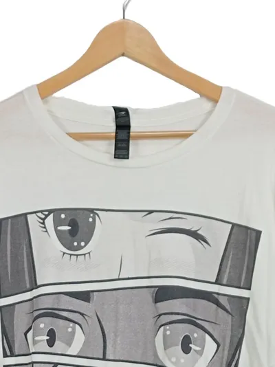 Gildan T-Shirt Anime Manga Augen Print Weiß Herren XXL Streetwear