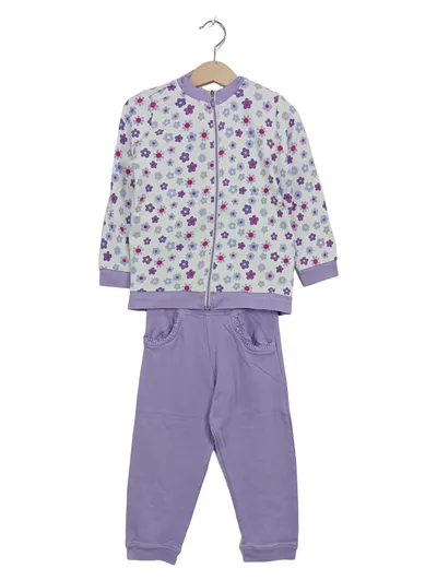 TCM Mädchen Trainingsanzug Set Jacke Hose Blumen Lila Gr. 98/104