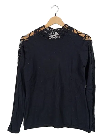 Leo & Ugo Damen Pullover Gr. 44 Schwarz Spitzenbesatz Elegant
