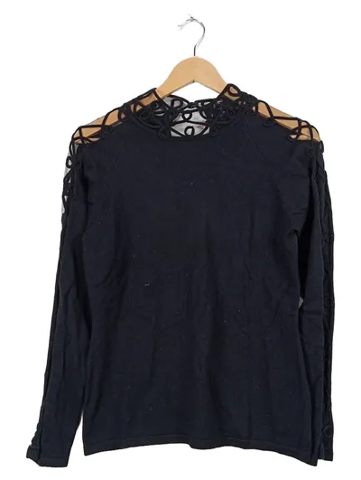 Leo & Ugo Damen Pullover Gr. 44 Schwarz Spitzenbesatz Elegant