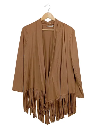 2hearts Damen Cardigan Fransen Boho Strickjacke Braun Gr. 36/S