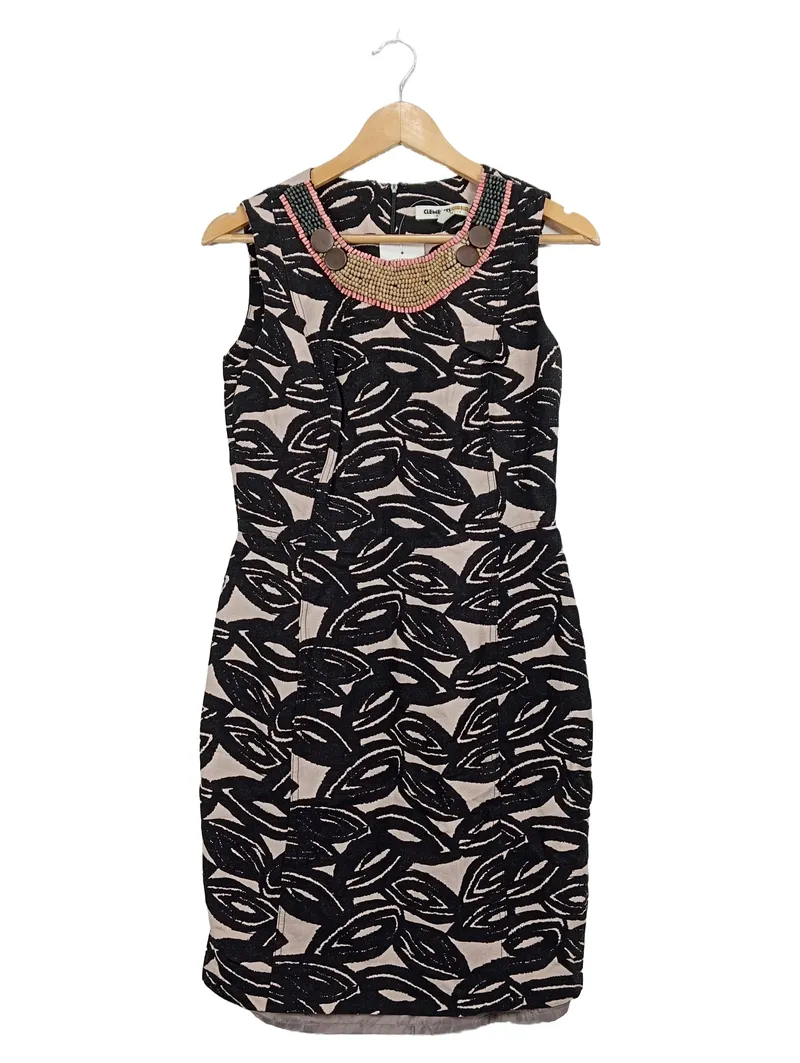 Clements Ribeiro Etuikleid Damen Gr. M/38 Schwarz Beige Perlenbesatz 1