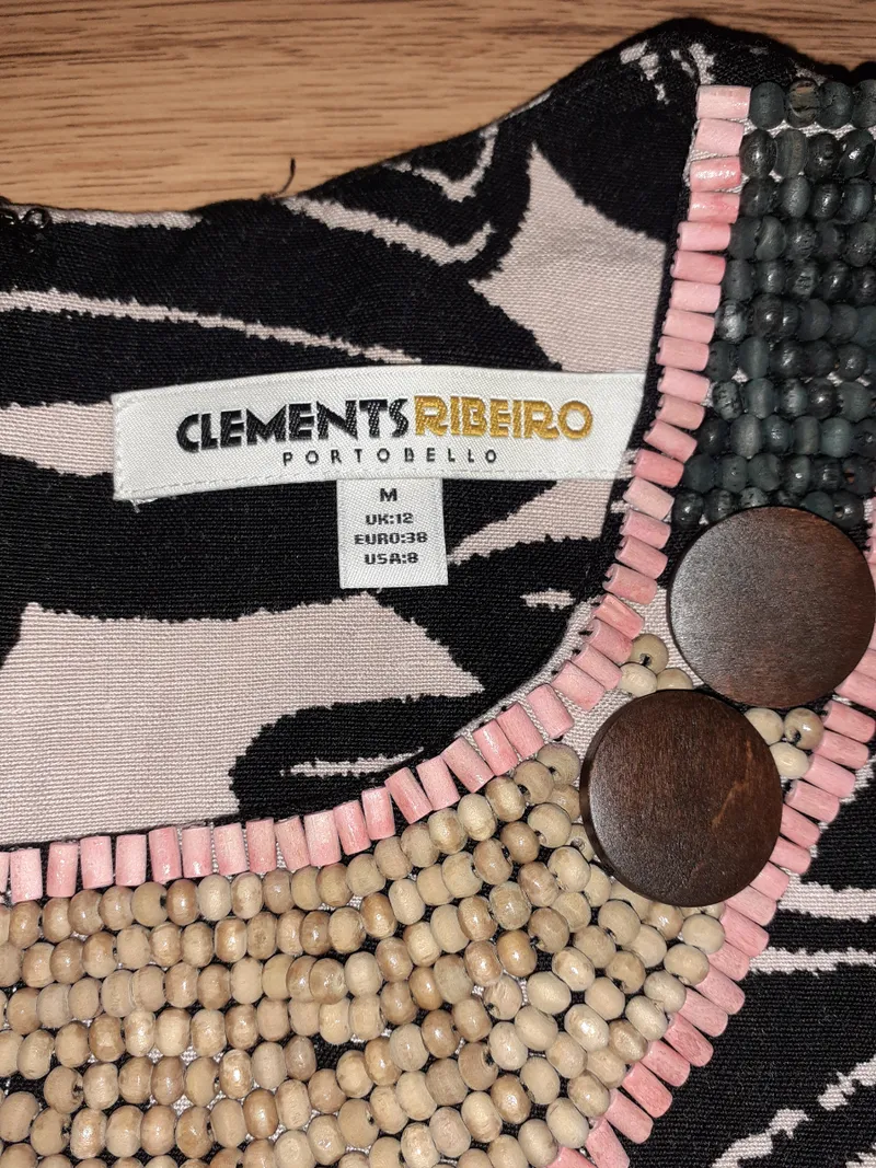 Clements Ribeiro Etuikleid Damen Gr. M/38 Schwarz Beige Perlenbesatz 2