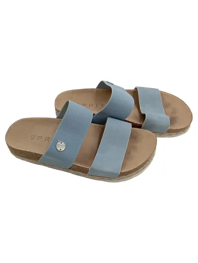 Esprit Damen Pantoletten Sandalen Korkfußbett Blau Gr. 36 Sommer