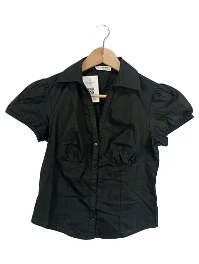 STR Teen Damen Bluse Schwarz Gr. S 36 Kurzarm Knopfleiste Feminin