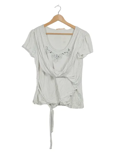 BiBA Damen T-Shirt Gr. L Grau Schmucksteine Viskose Feminin