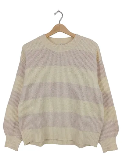 4F Damen Kapuzenpullover Gestreift Beige Gr. S Polyester Freizeit