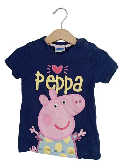 Peppa Pig T-Shirt Kinder Gr. 86 Blau Kurzarm Baumwolle Tiermotiv Applikation