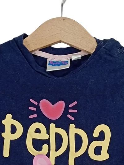 Peppa Pig T-Shirt Kinder Gr. 86 Blau Kurzarm Baumwolle Tiermotiv Applikation