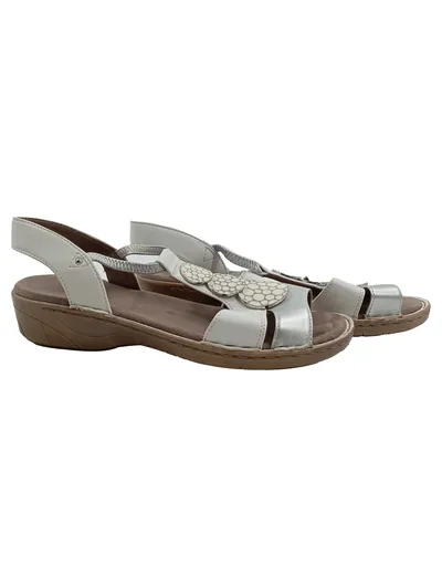 Jenny Damen Sandalen Gr. 41 Weiß Silber Komfort Leder Applikationen