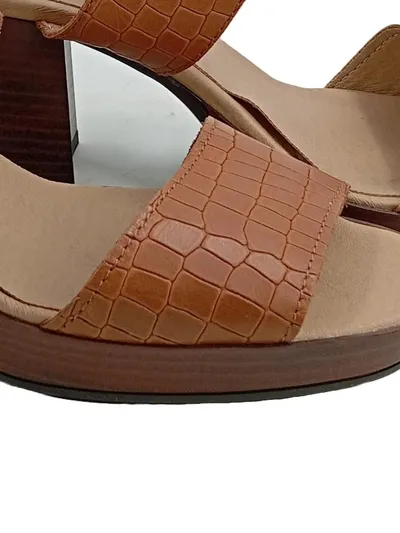 Bullboxer Damen Plateau Sandalen Gr. 39 Braun Krokoprägung Leder