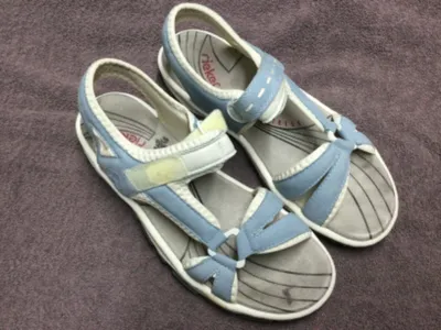 Rieker Damen Sandalen Gr. 41 Hellblau Klettverschluss Komfort Sommer