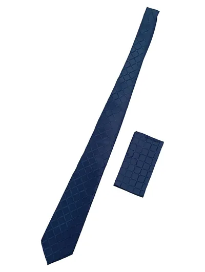 HISDERN Krawatte und Einstecktuch Herren Blau Kariert Elegant Business