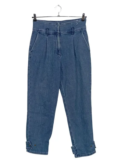 SISLEY Damen Jeans Bundfalten Capri Hose Blau W28/36 Straight Leg