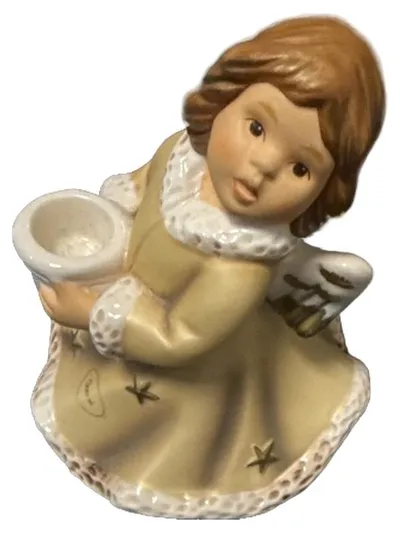 Goebel Weihnacht Engel Kerzenhalter Figur Mädchen Keramik 12cm Beige