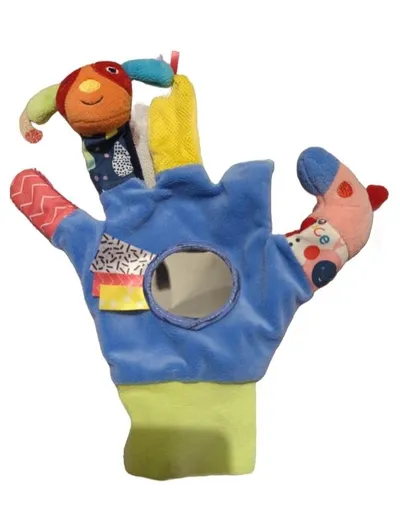 Fehn Greifling Vogel mit Spiegel Rassel Polyester Blau 22x27 cm